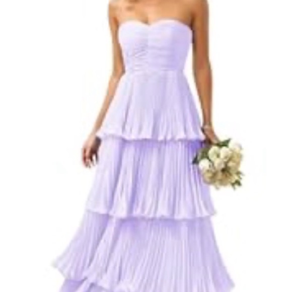 Dresses & Skirts - Strapless Tiered Lavender Pleated Dress